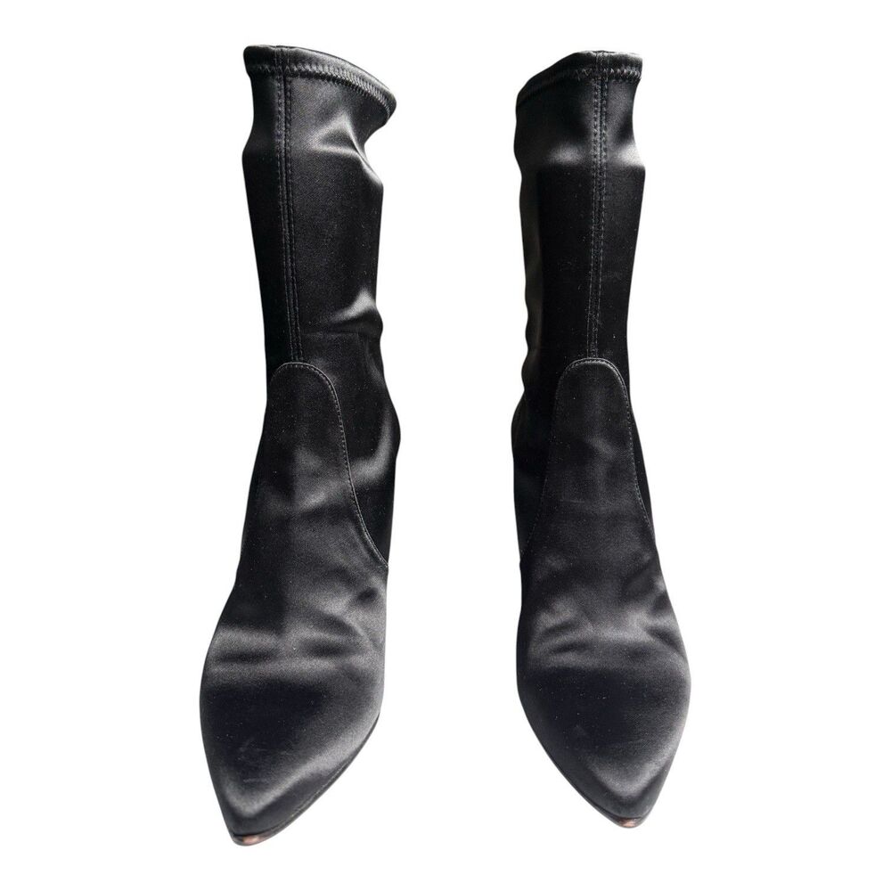 Stuart Weitzman Satin Ankle Boots Size 9M Black Pointed Toe Stretch Stiletto Y2K - Picture 2 of 14